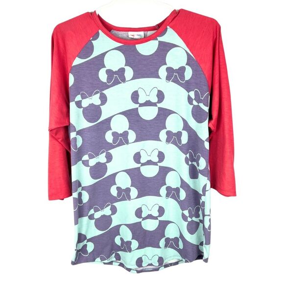 Lula roe Disney Mickey raglan shirt teal purple color block 3/4 sleeve vacation - Picture 1 of 4